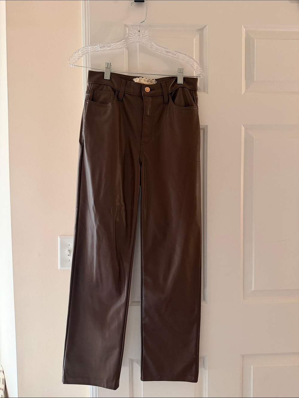 Altar'd State Brown Straight-Leg Faux Leather Pants
